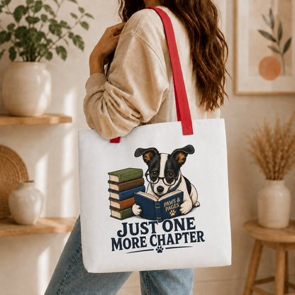 Just One More Chapter Dog Tote Bag, Book Lover Shopping Bag