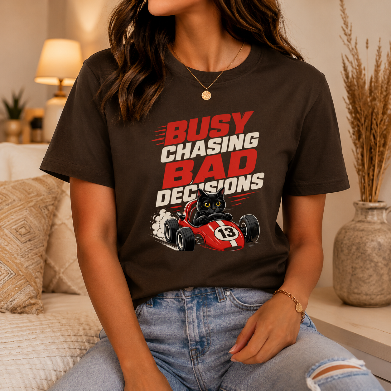 Busy Chasing Bad Decisions Cat T-Shirt, Racing Graphic Tee