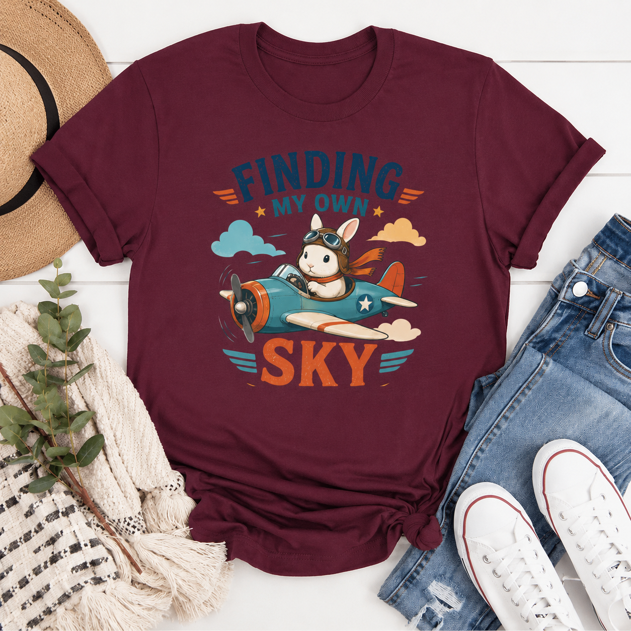 Finding My Own Sky Bunny T-Shirt, Rabbit Pilot Graphic Tee