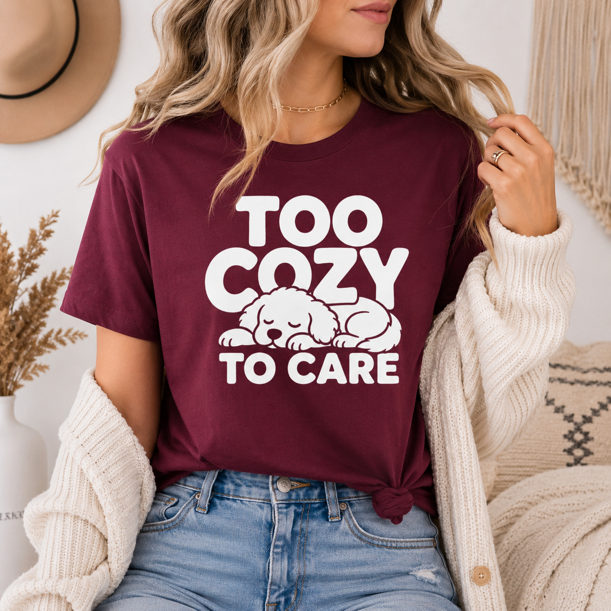 Too Cozy to Care Dog T-Shirt, Funny Sleeping Dog Graphic Tee