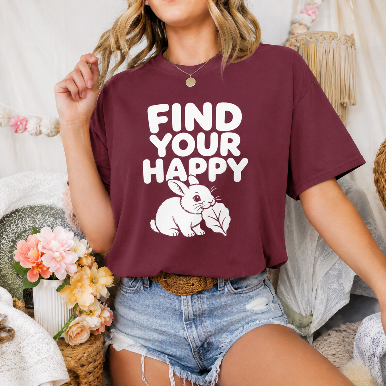 Find Your Happy Bunny T-Shirt, Inspirational Rabbit Graphic Tee
