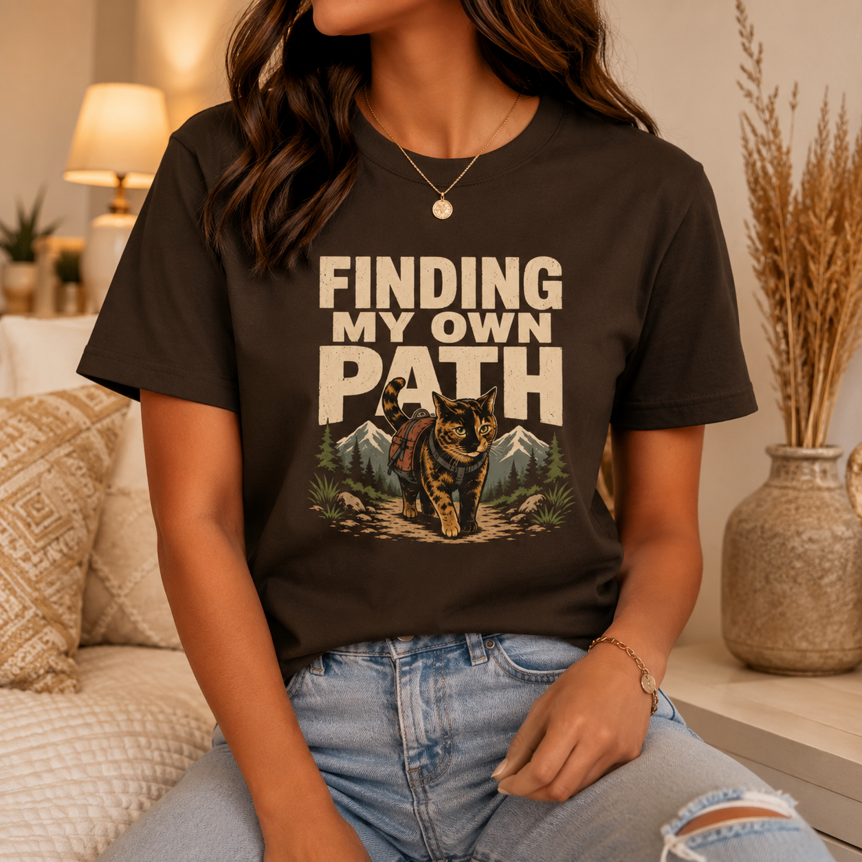 Finding My Own Path Cat T-Shirt, Adventure Hiking Graphic Tee