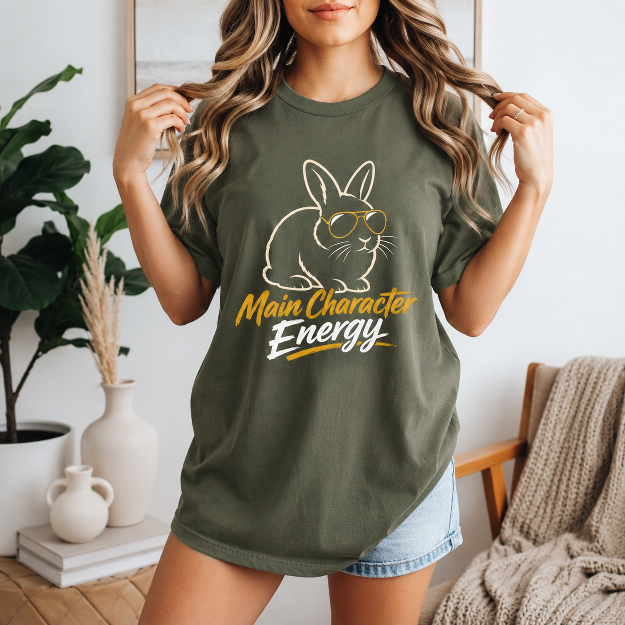 Funny Rabbit Graphic Shirt, Main Character Energy Bunny T-Shirt