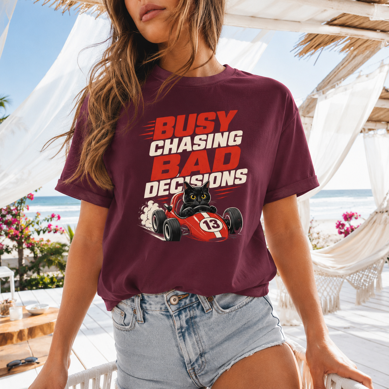 Busy Chasing Bad Decisions Cat T-Shirt, Racing Graphic Tee