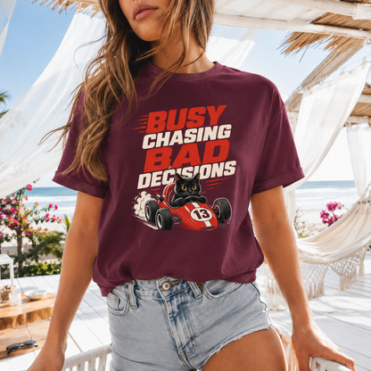 Busy Chasing Bad Decisions Cat T-Shirt, Racing Graphic Tee