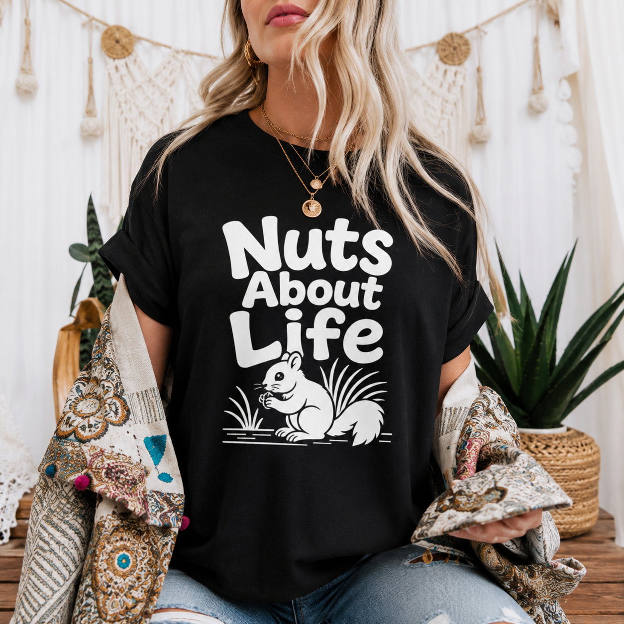 Nuts About Life Squirrel T-Shirt, Funny Animal Graphic Tee