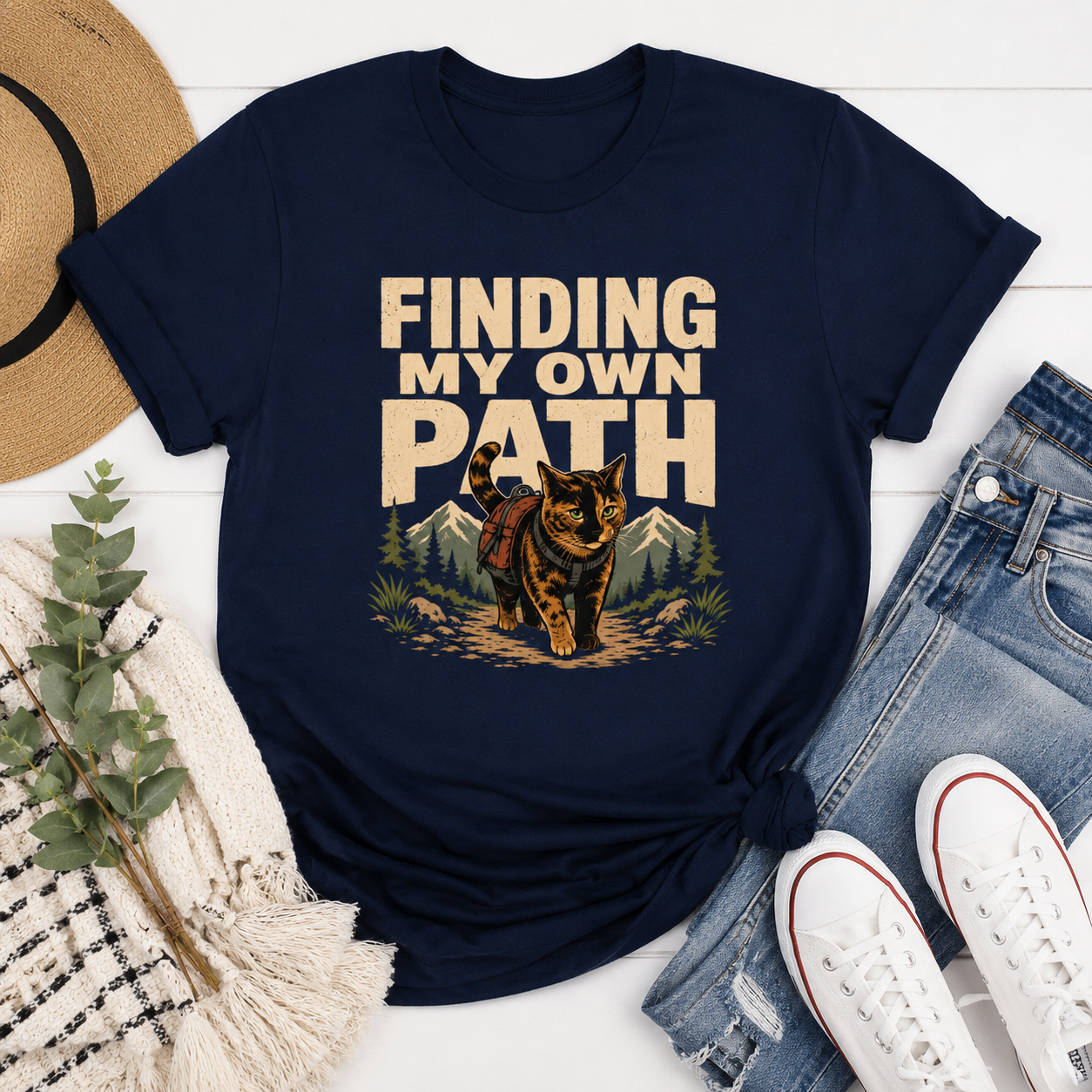 Finding My Own Path Cat T-Shirt, Adventure Hiking Graphic Tee
