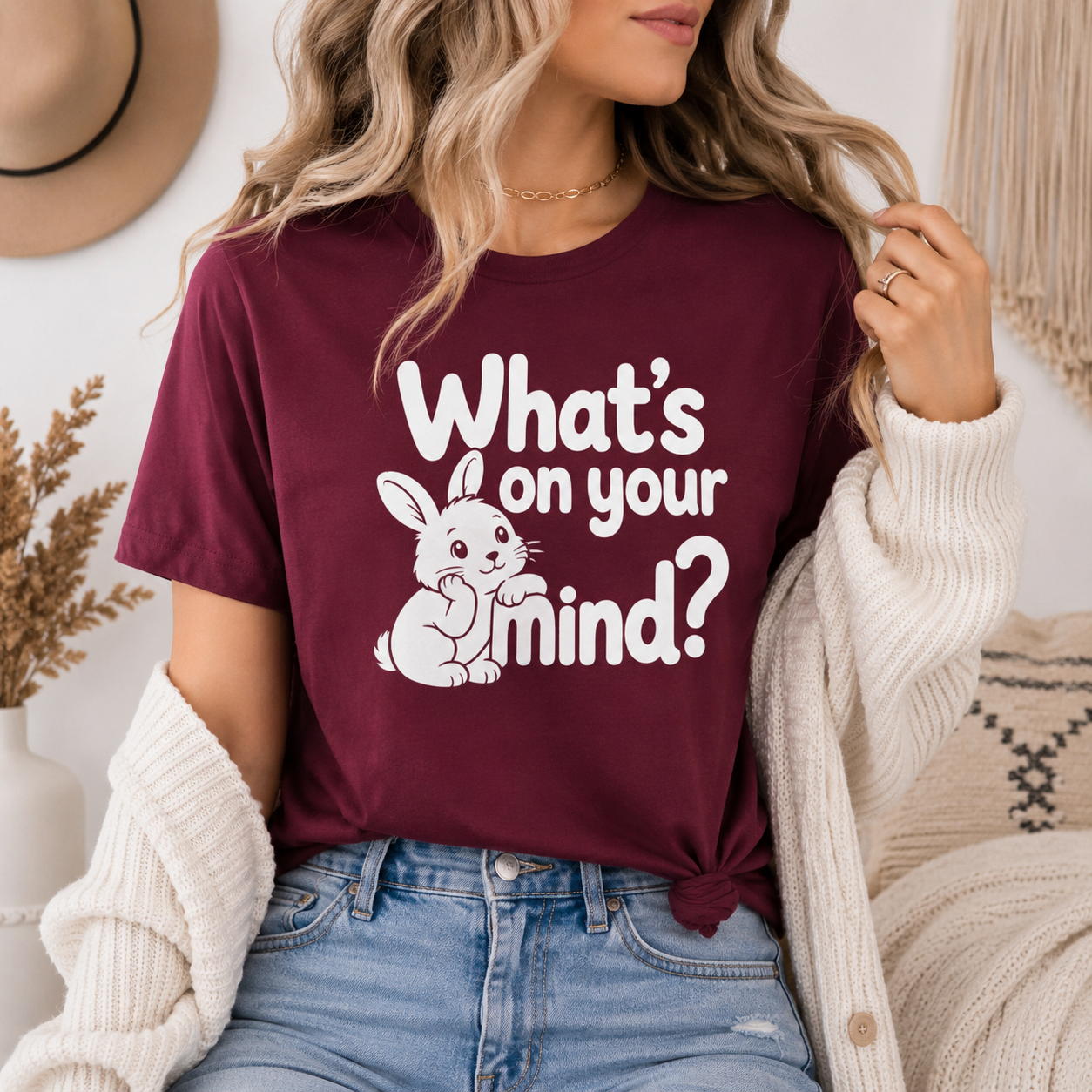 What’s on Your Mind Bunny T-Shirt, Cute Rabbit Graphic Tee