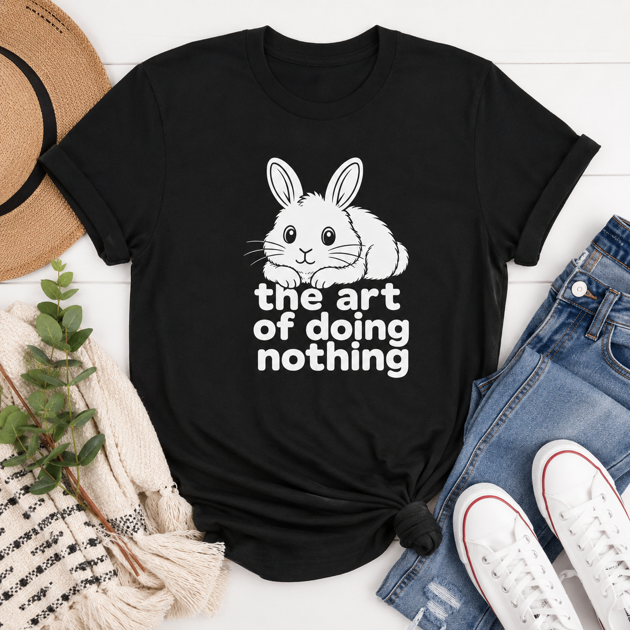 The Art of Doing Nothing Bunny T-Shirt, Funny Rabbit Graphic Tee