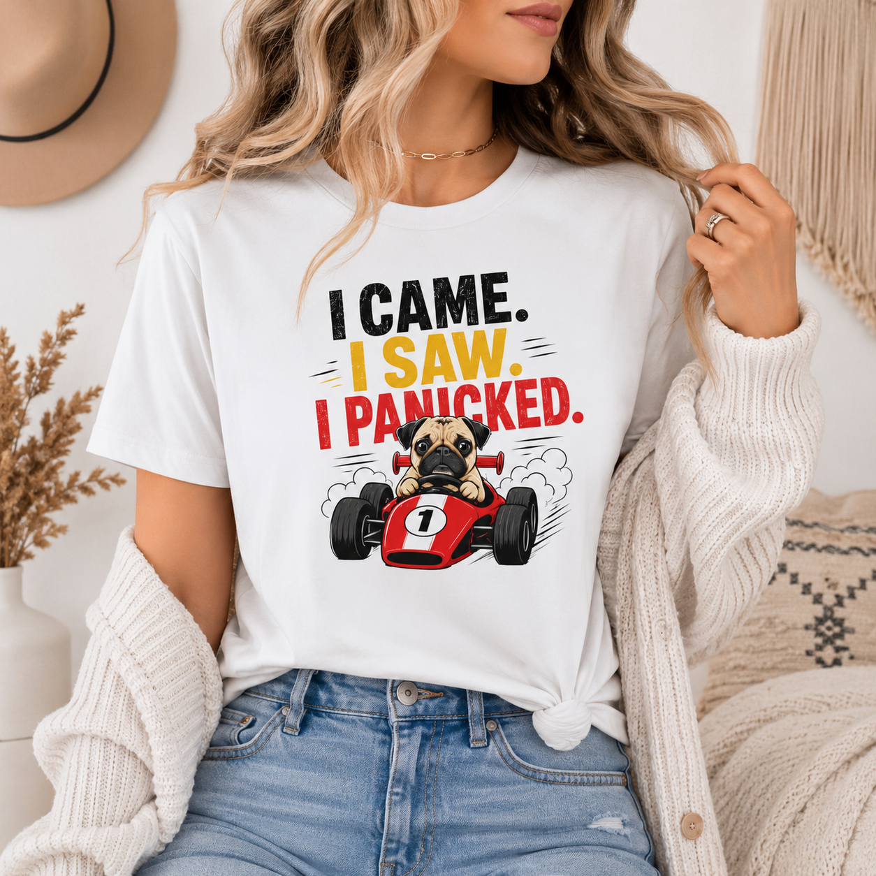 Funny Pug Racing T-Shirt, I Came I Saw I Panicked Shirt