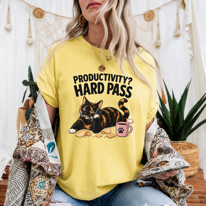 Productivity Hard Pass Cat T-Shirt, Funny Tortoiseshell Graphic Tee