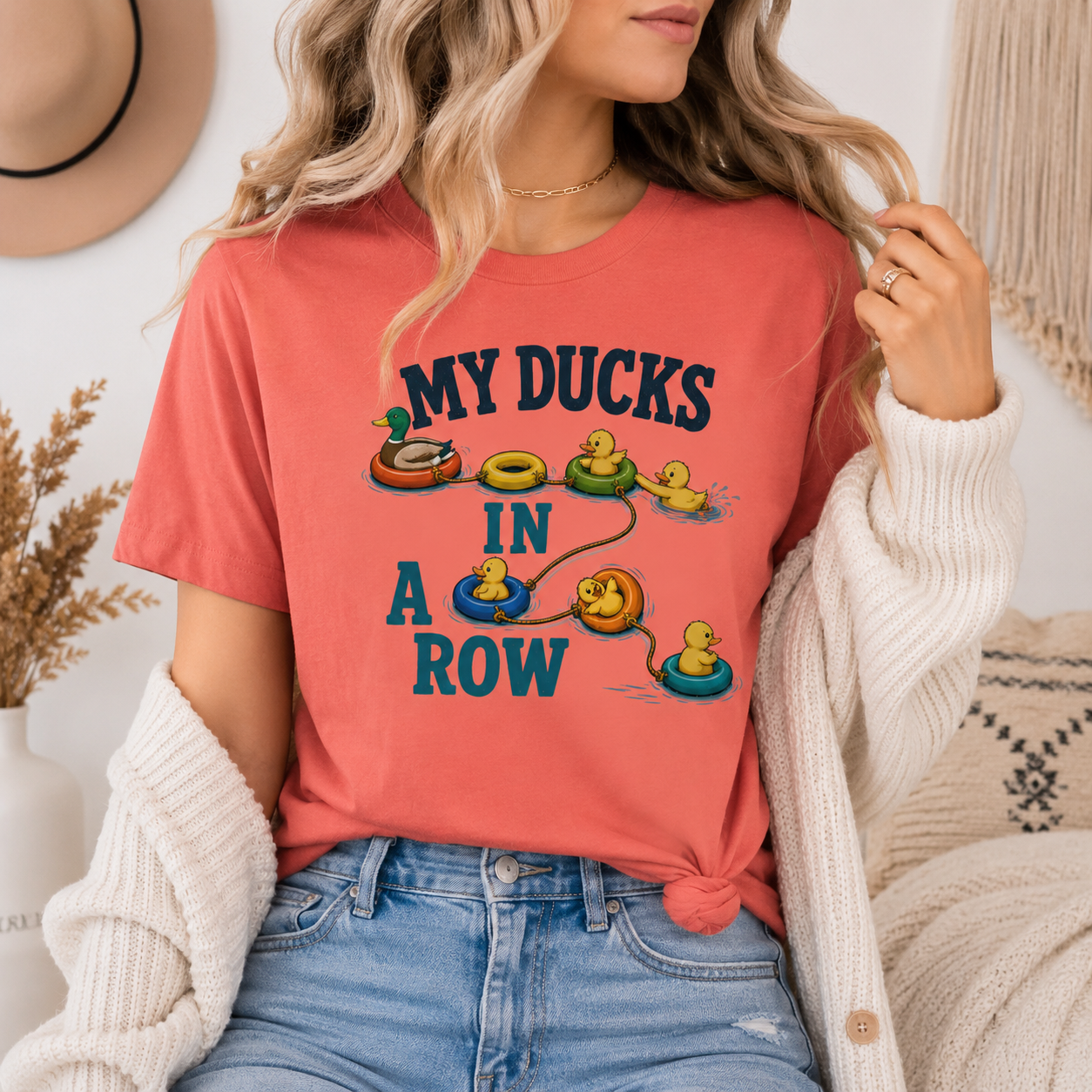 Funny Ducks In A Row T-Shirt, Cute Duck Graphic Tee