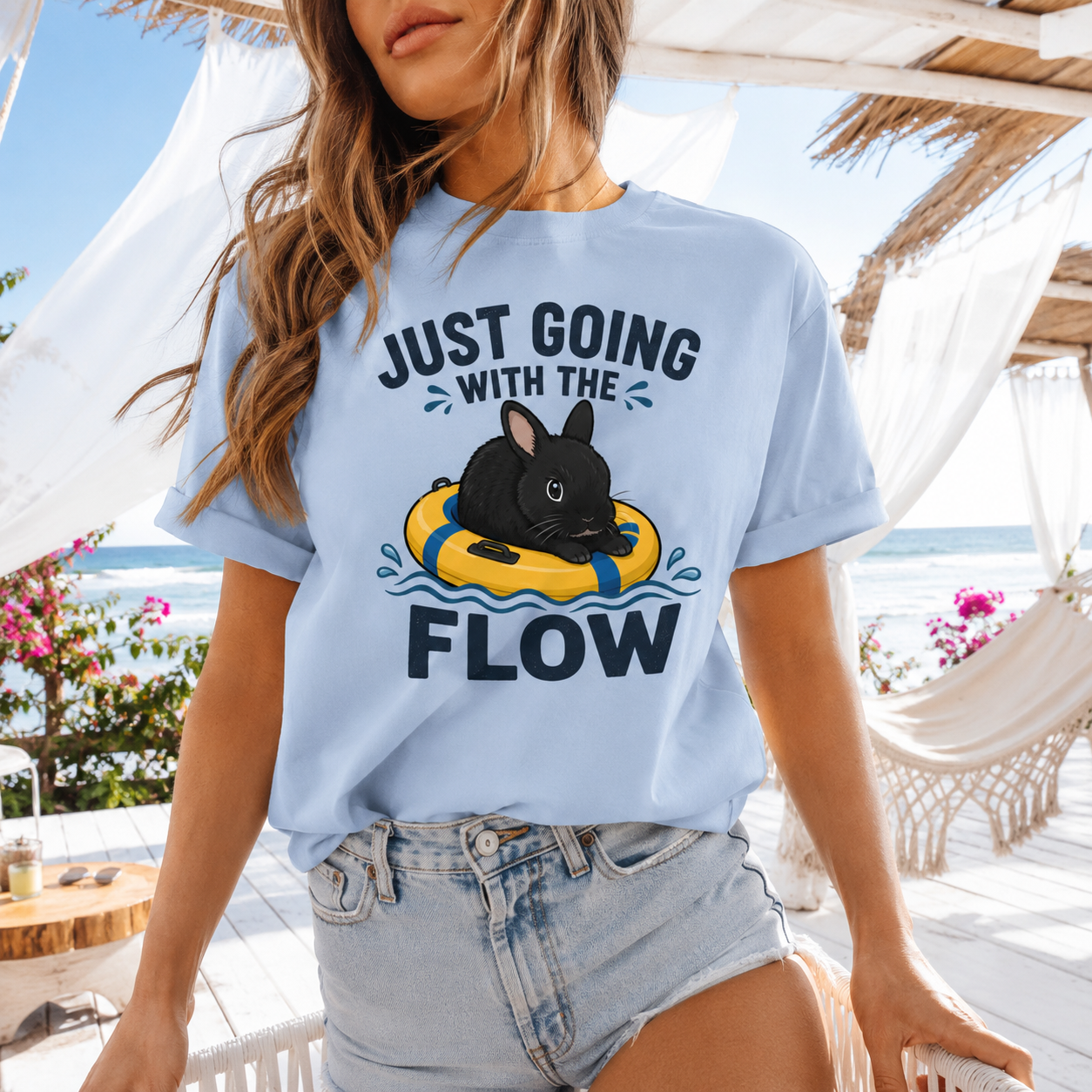Just Going With the Flow Bunny T-Shirt, Funny Rabbit Graphic Tee