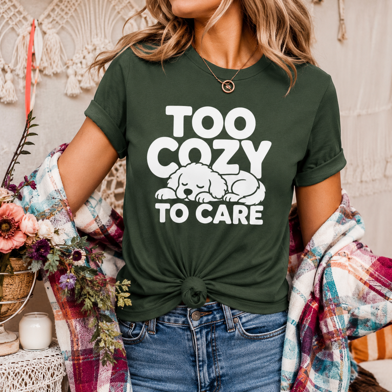 Too Cozy to Care Dog T-Shirt, Funny Sleeping Dog Graphic Tee