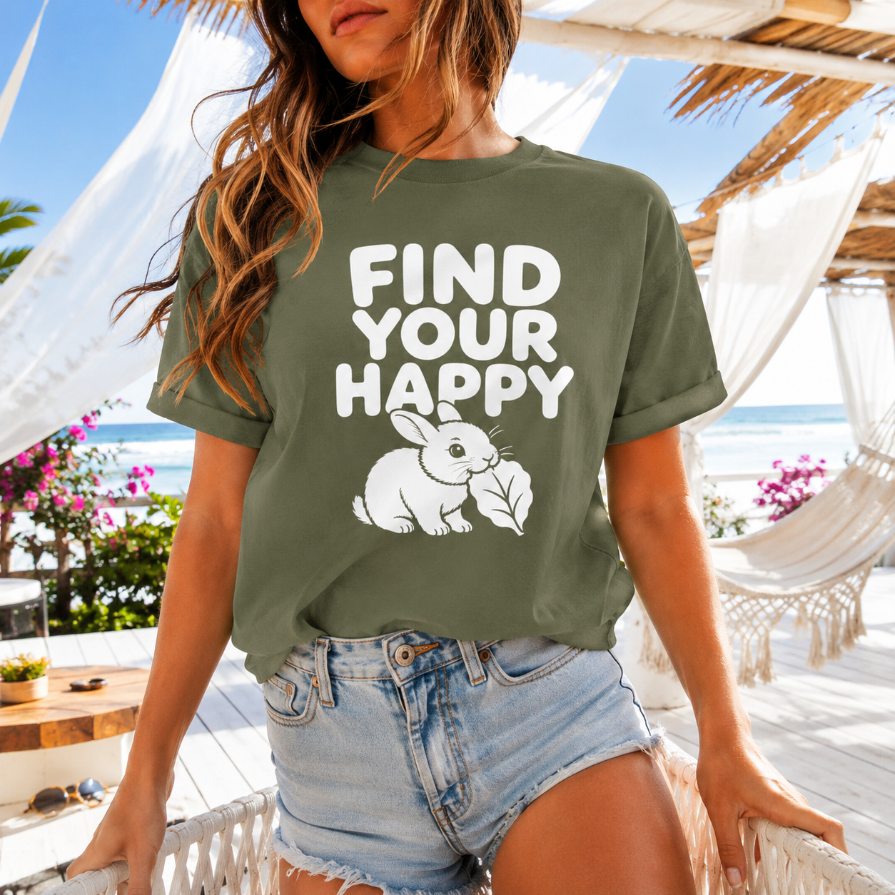 Find Your Happy Bunny T-Shirt, Inspirational Rabbit Graphic Tee