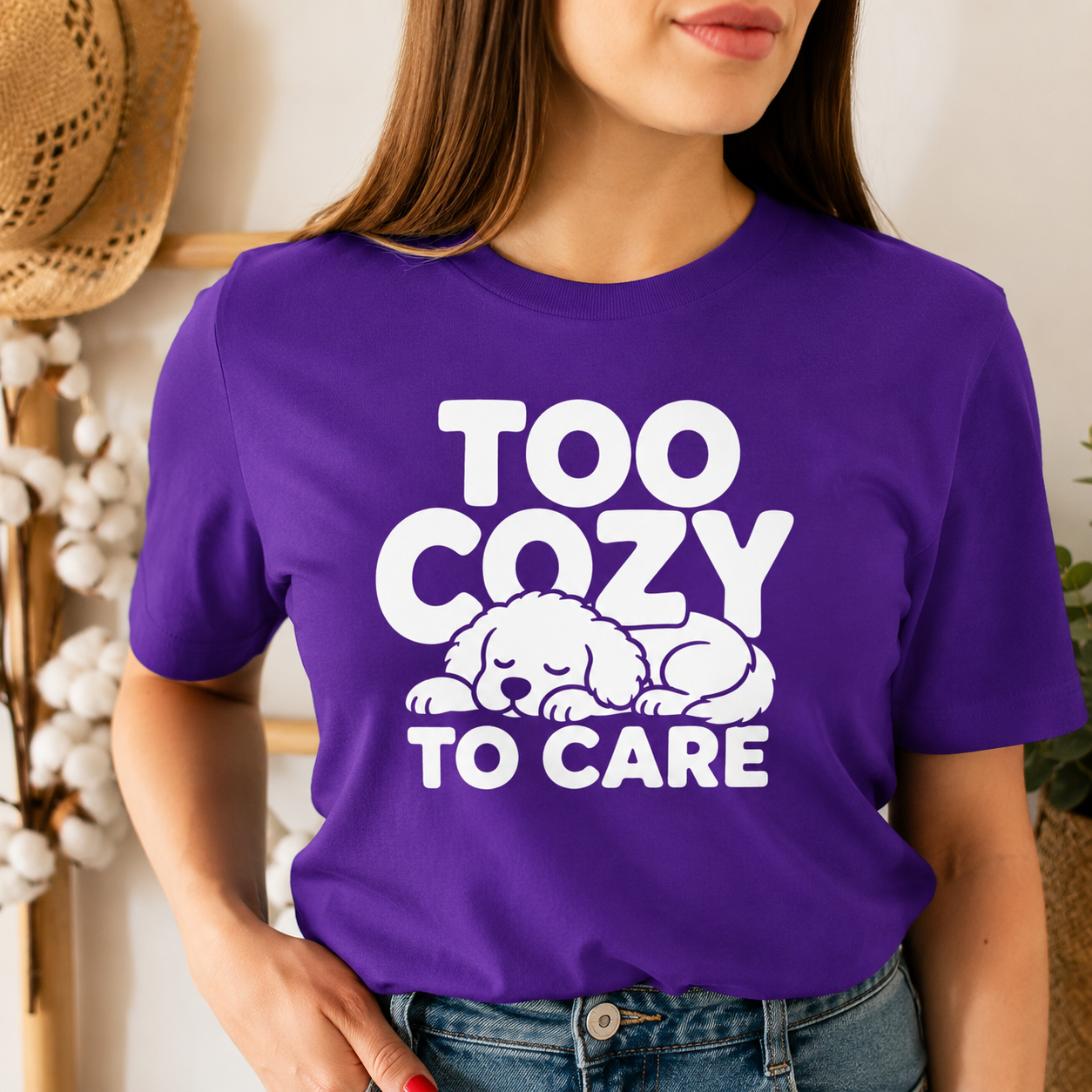 Too Cozy to Care Dog T-Shirt, Funny Sleeping Dog Graphic Tee