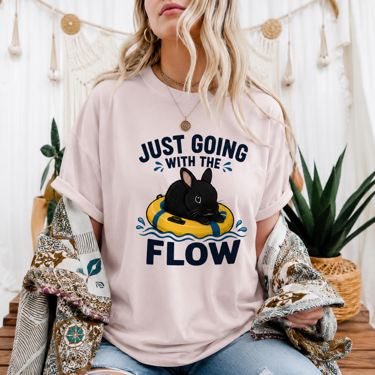 Just Going With the Flow Bunny T-Shirt, Funny Rabbit Graphic Tee