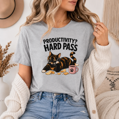 Productivity Hard Pass Cat T-Shirt, Funny Tortoiseshell Graphic Tee