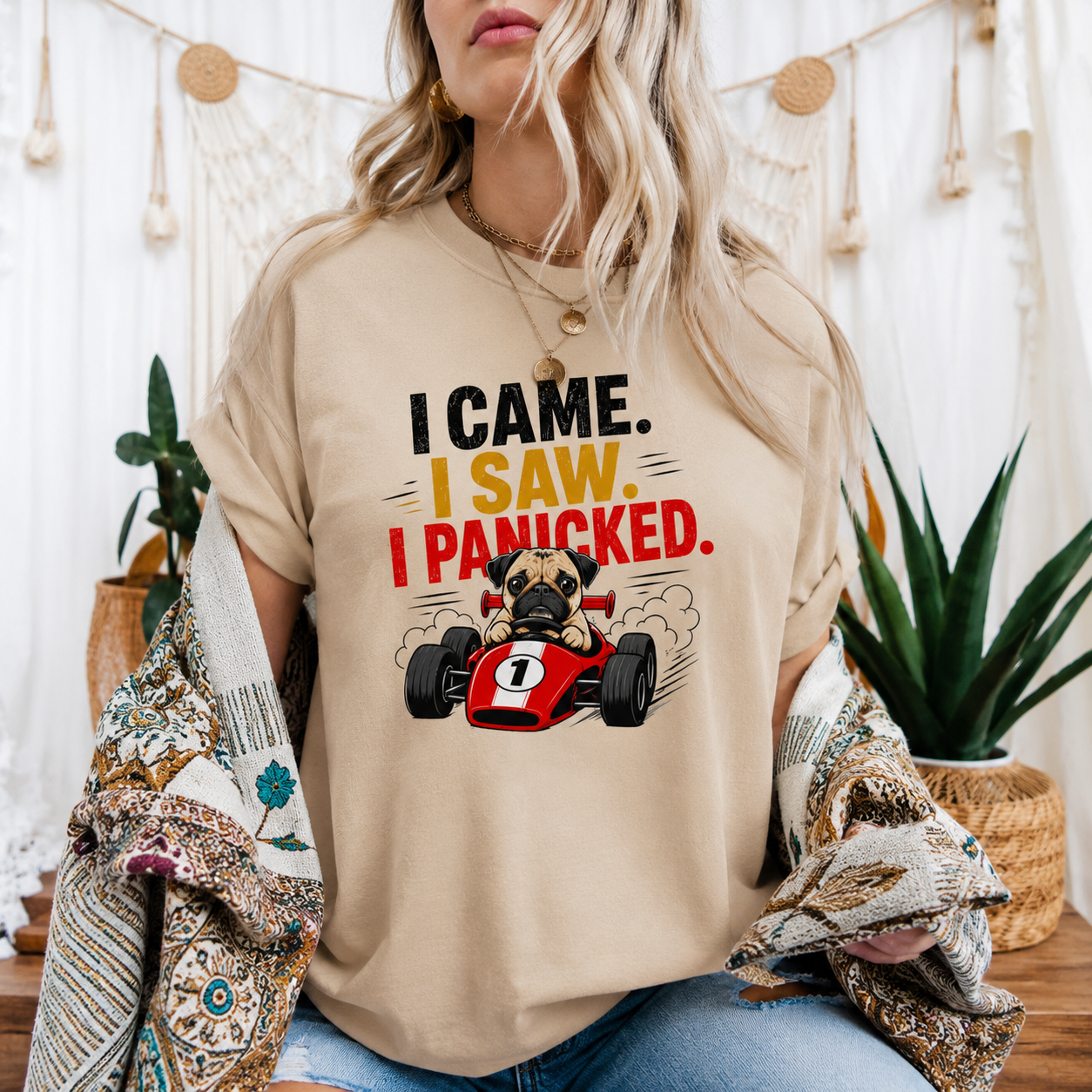 Funny Pug Racing T-Shirt, I Came I Saw I Panicked Shirt