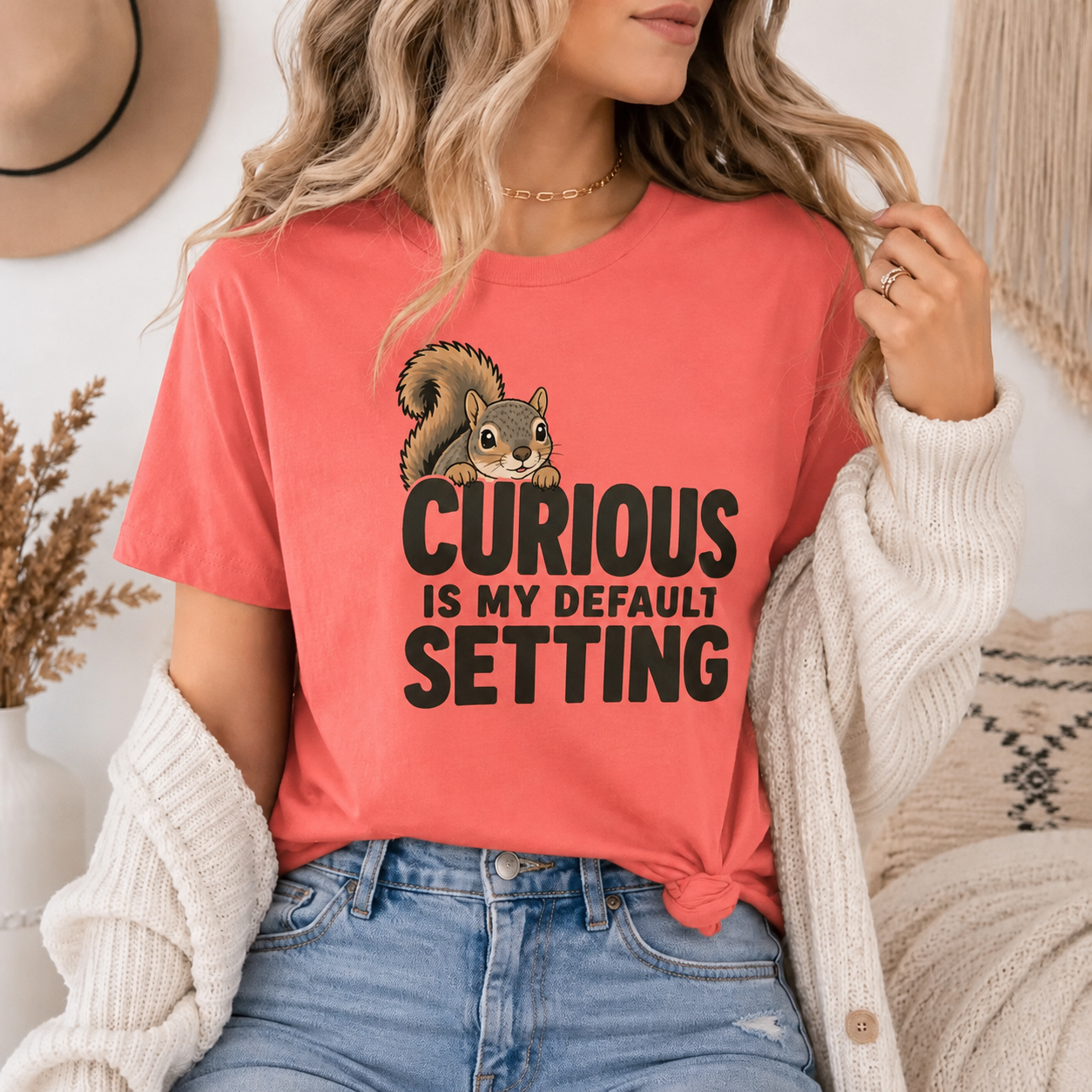 Curious Is My Default Setting Squirrel T-Shirt, Funny Animal Graphic Tee