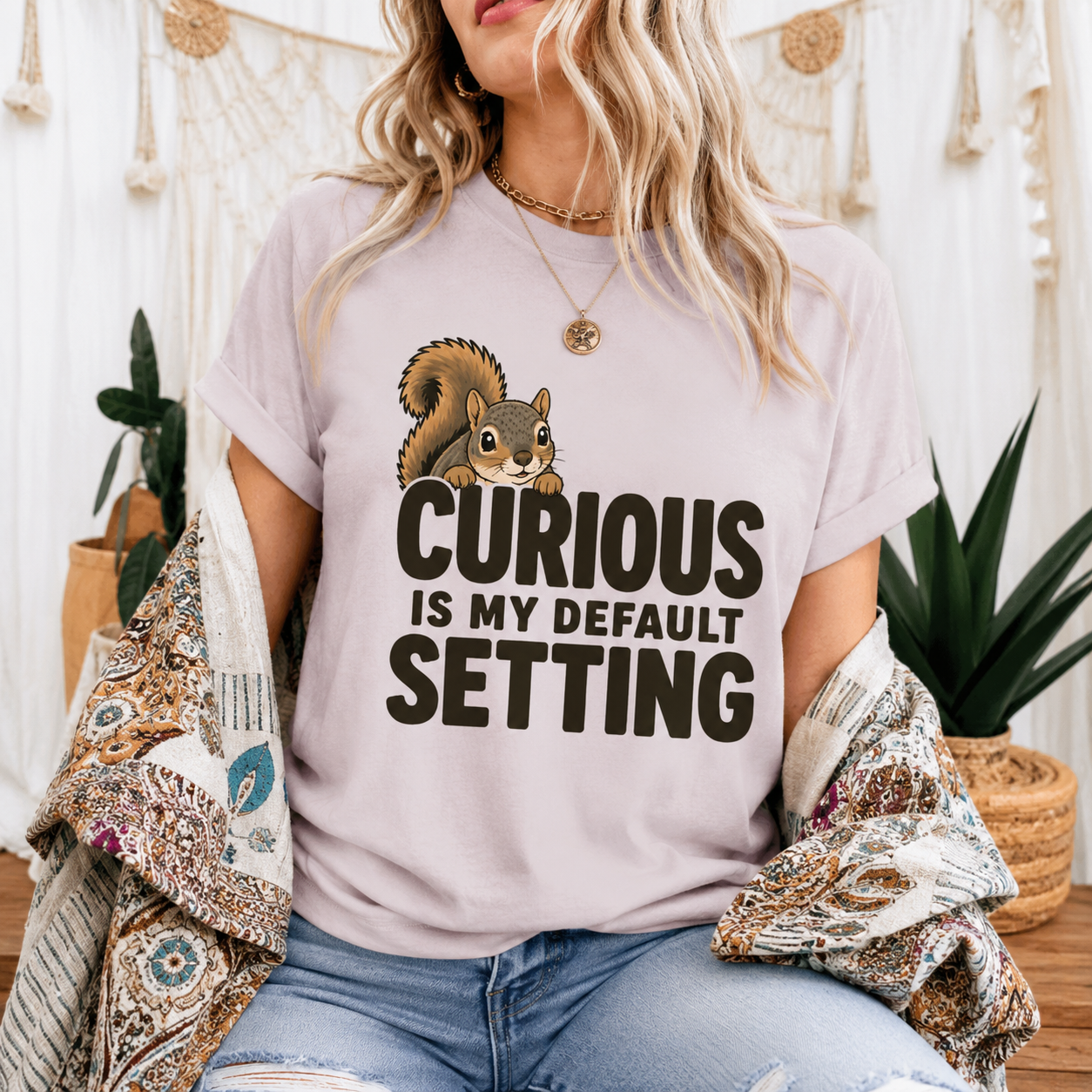 Curious Is My Default Setting Squirrel T-Shirt, Funny Animal Graphic Tee