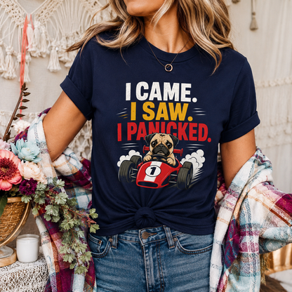 Funny Pug Racing T-Shirt, I Came I Saw I Panicked Shirt
