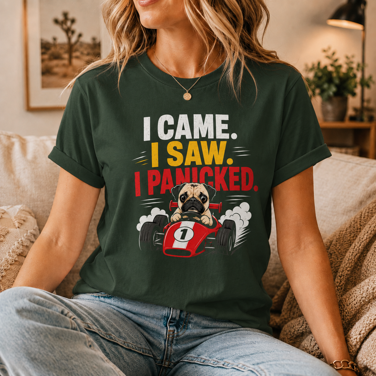 Funny Pug Racing T-Shirt, I Came I Saw I Panicked Shirt