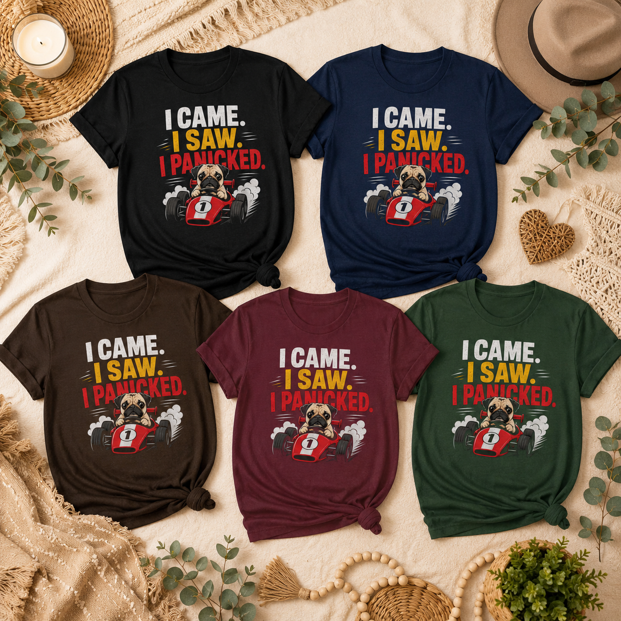 Funny Pug Racing T-Shirt, I Came I Saw I Panicked Shirt
