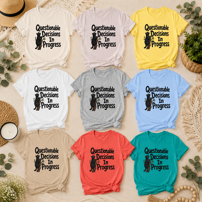 Questionable Decisions Black Cat T-Shirt, Funny Cat Graphic Tee