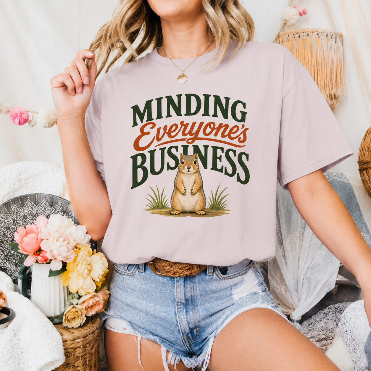 Minding Everyone’s Business Squirrel T-Shirt, Funny Animal Graphic Tee