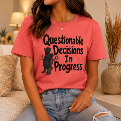 Questionable Decisions Black Cat T-Shirt, Funny Cat Graphic Tee