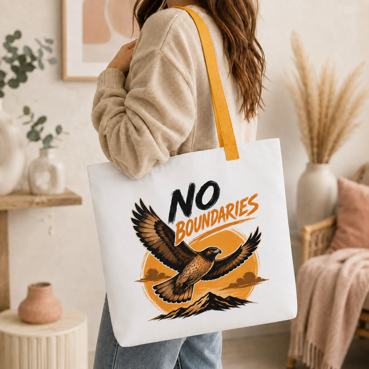 No Boundaries Eagle Tote Bag, Inspirational Bird Shopping Bag