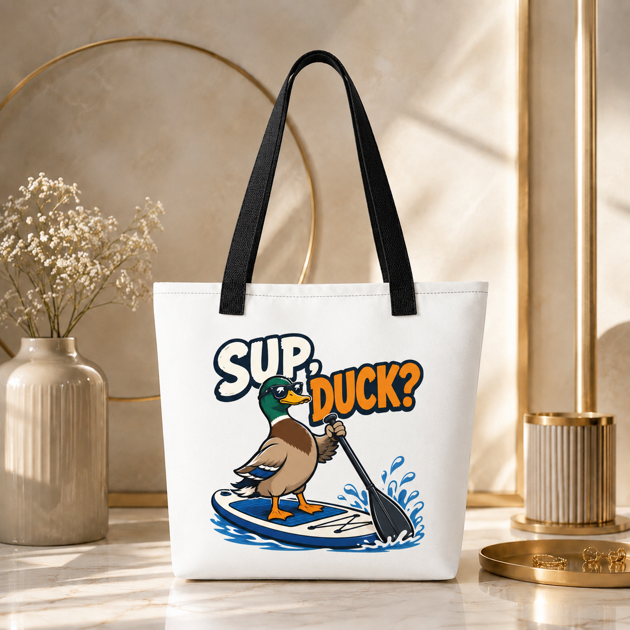Sup Duck Tote Bag, Funny Paddle Board Shopping Bag