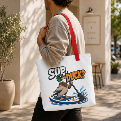 Sup Duck Tote Bag, Funny Paddle Board Shopping Bag