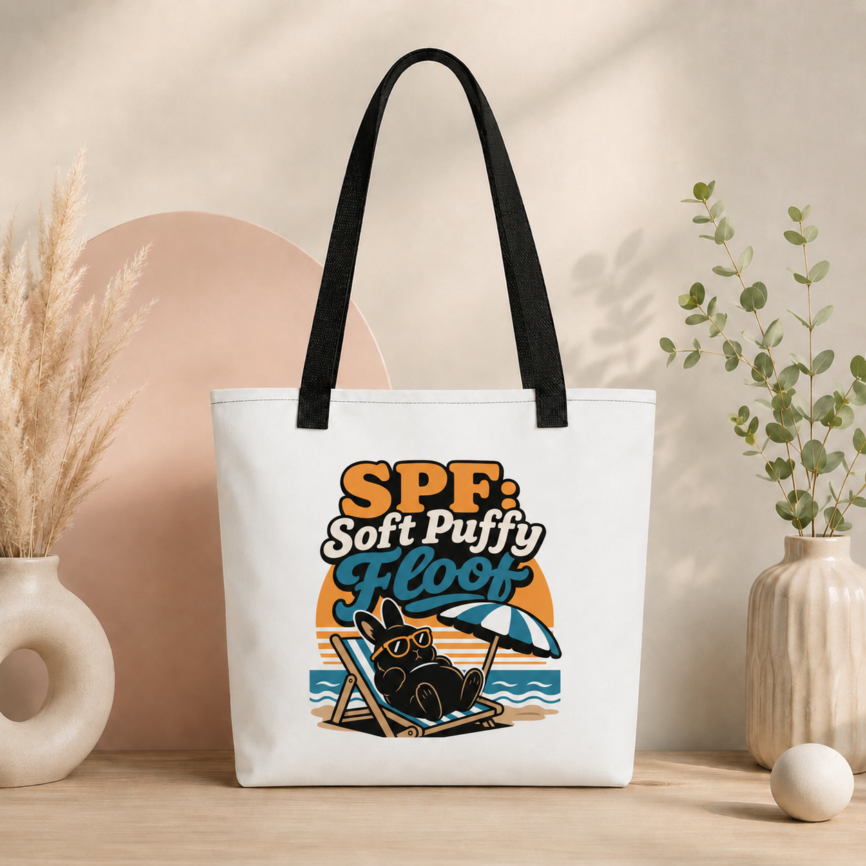 SPF Soft Puffy Floof Bunny Tote Bag, Funny Beach Shopping Bag