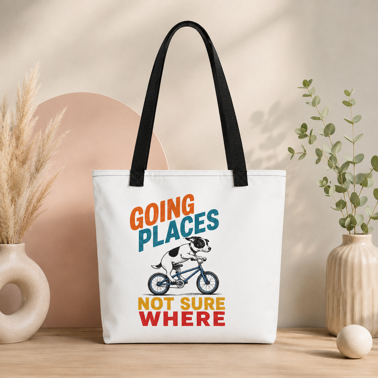 Going Places Dog Tote Bag, Funny Cycling Shopping Bag