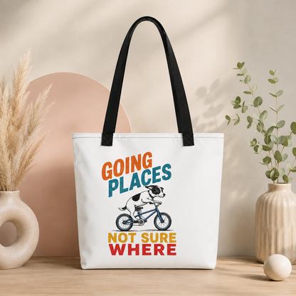 Going Places Dog Tote Bag, Funny Cycling Shopping Bag
