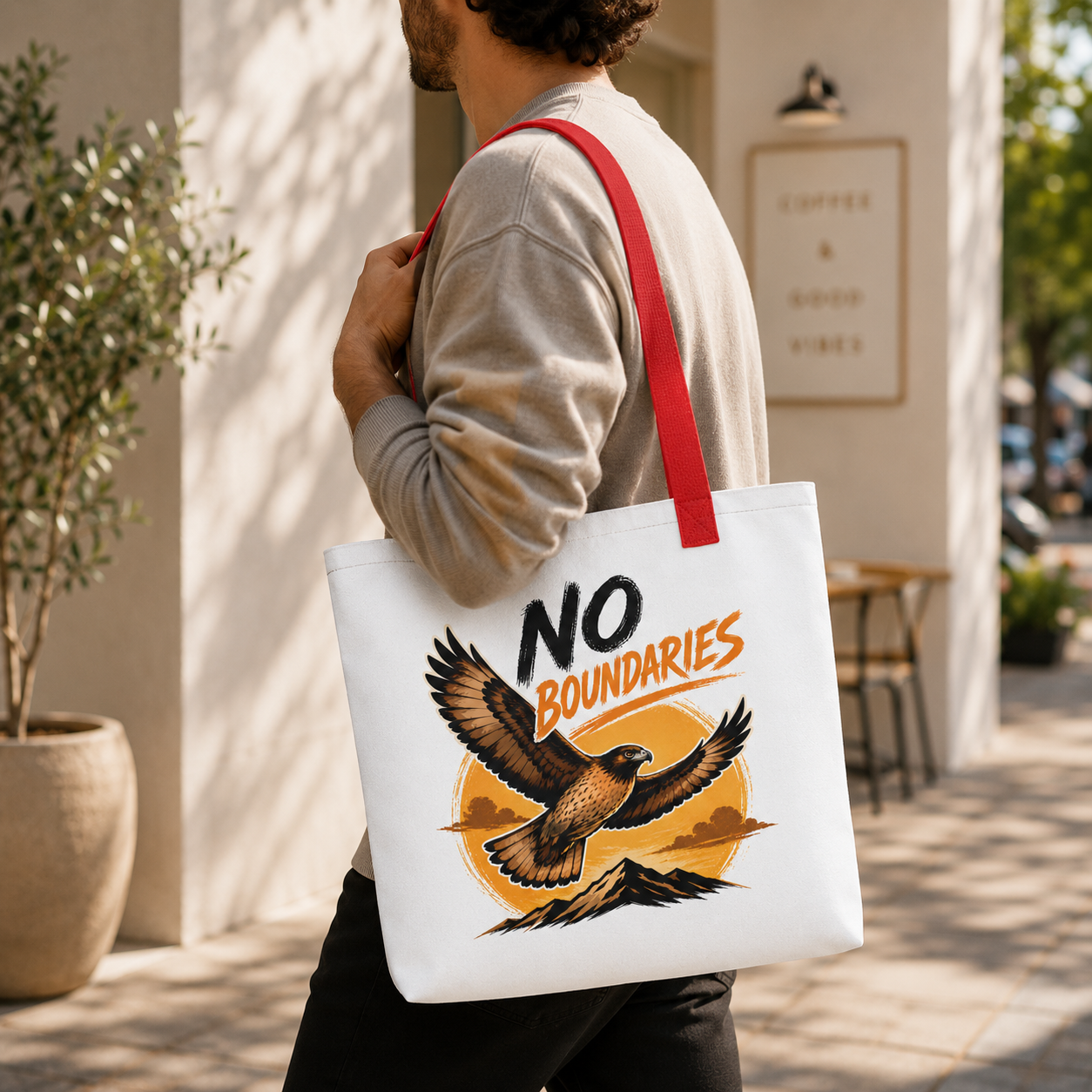 No Boundaries Eagle Tote Bag, Inspirational Bird Shopping Bag