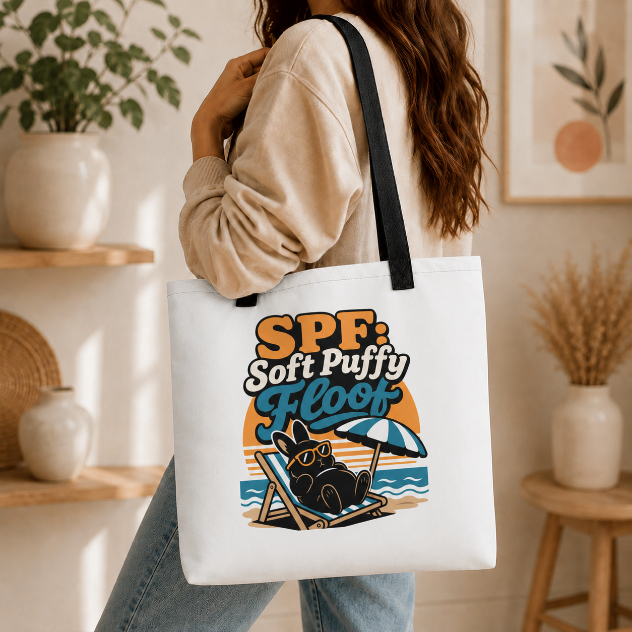 SPF Soft Puffy Floof Bunny Tote Bag, Funny Beach Shopping Bag