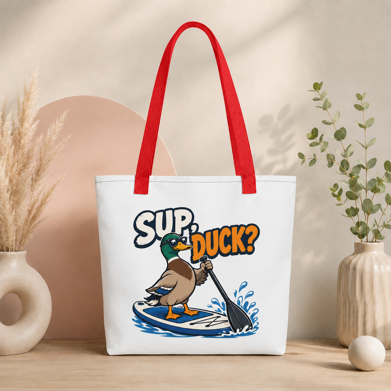 Sup Duck Tote Bag, Funny Paddle Board Shopping Bag