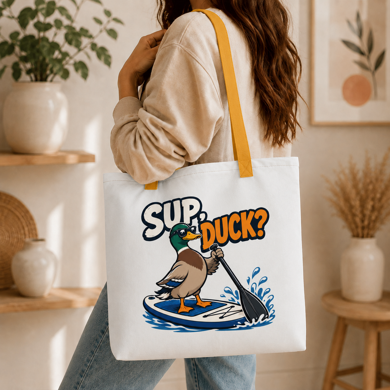 Sup Duck Tote Bag, Funny Paddle Board Shopping Bag
