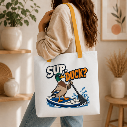 Sup Duck Tote Bag, Funny Paddle Board Shopping Bag