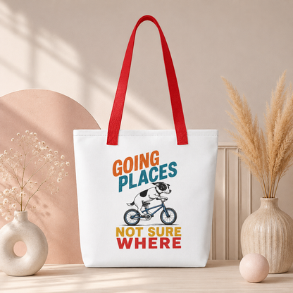 Going Places Dog Tote Bag, Funny Cycling Shopping Bag