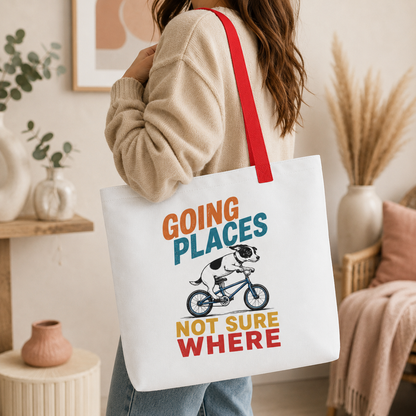 Going Places Dog Tote Bag, Funny Cycling Shopping Bag