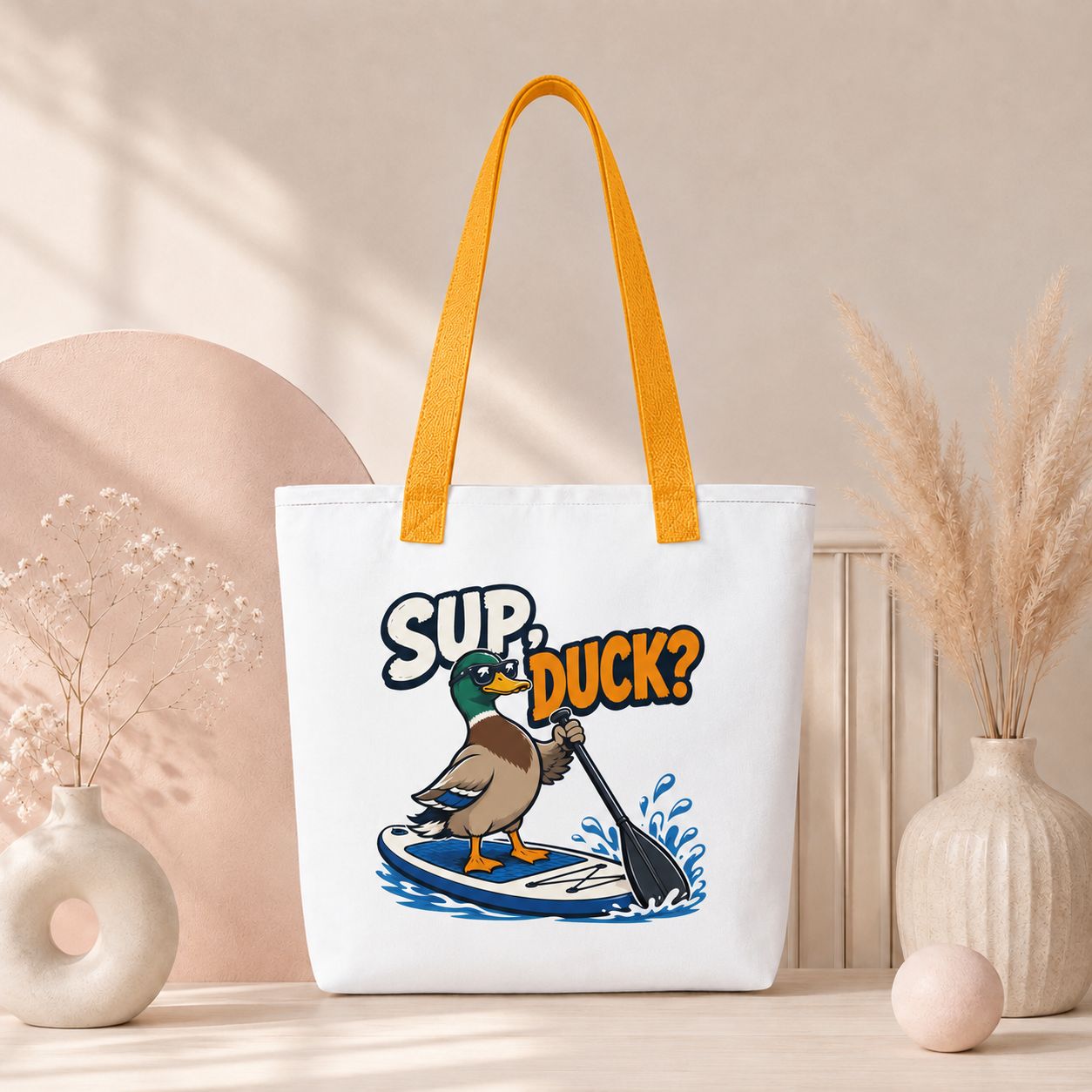 Sup Duck Tote Bag, Funny Paddle Board Shopping Bag
