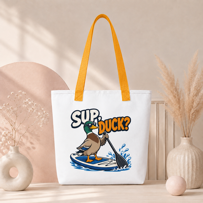 Sup Duck Tote Bag, Funny Paddle Board Shopping Bag