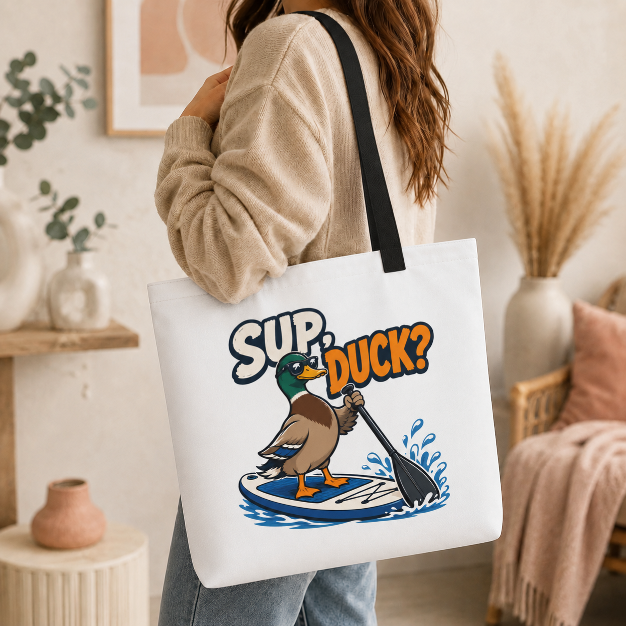 Sup Duck Tote Bag, Funny Paddle Board Shopping Bag