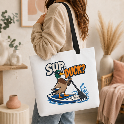Sup Duck Tote Bag, Funny Paddle Board Shopping Bag