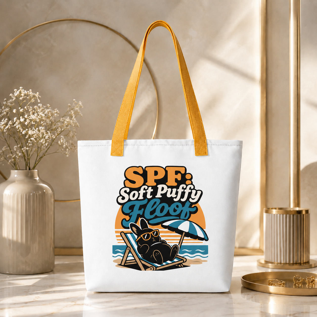 SPF Soft Puffy Floof Bunny Tote Bag, Funny Beach Shopping Bag