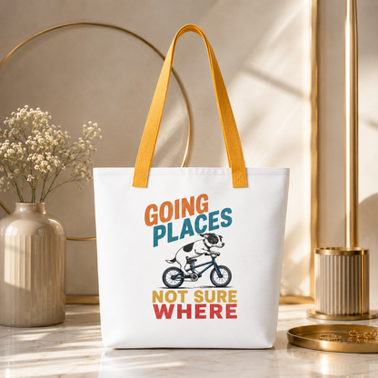 Going Places Dog Tote Bag, Funny Cycling Shopping Bag